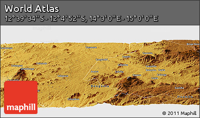 Physical Panoramic Map of the Area around 12° 22' 13" S, 14° 31' 30" E