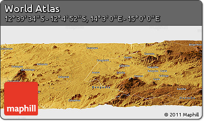 Physical Panoramic Map of the Area around 12° 22' 13" S, 14° 31' 30" E