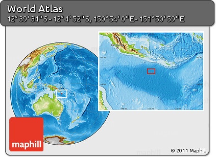 Physical Location Map of the Area around 12° 22' 13" S, 151° 22' 30" E