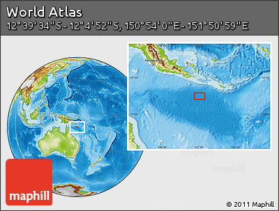 Physical Location Map of the Area around 12° 22' 13" S, 151° 22' 30" E