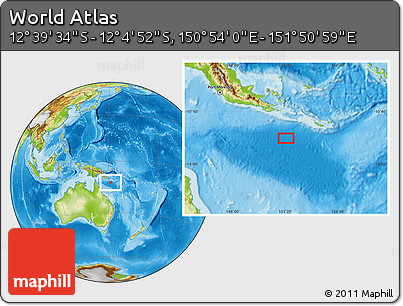 Physical Location Map of the Area around 12° 22' 13" S, 151° 22' 30" E
