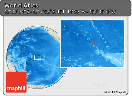 Shaded Relief Location Map of the Area around 12° 22' 13" S, 151° 13' 29" W