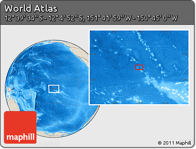Shaded Relief Location Map of the Area around 12° 22' 13" S, 151° 13' 29" W