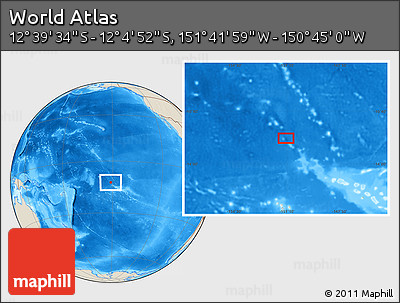 Shaded Relief Location Map of the Area around 12° 22' 13" S, 151° 13' 29" W