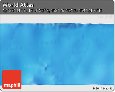 Physical 3D Map of the Area around 12° 22' 13" S, 153° 55' 30" E