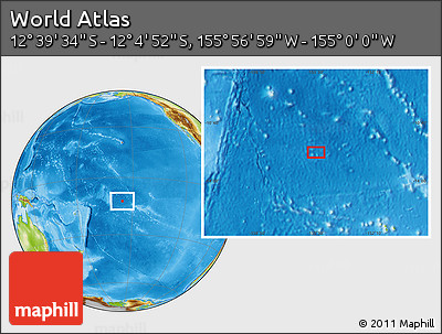 Physical Location Map of the Area around 12° 22' 13" S, 155° 28' 29" W