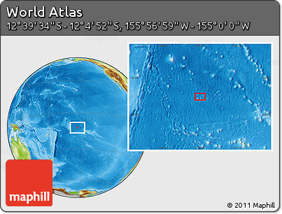 Physical Location Map of the Area around 12° 22' 13" S, 155° 28' 29" W