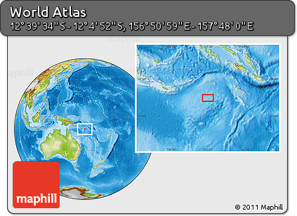 Physical Location Map of the Area around 12° 22' 13" S, 157° 19' 29" E