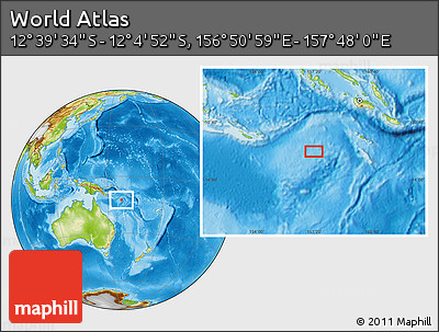 Physical Location Map of the Area around 12° 22' 13" S, 157° 19' 29" E