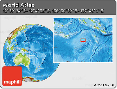 Physical Location Map of the Area around 12° 22' 13" S, 157° 19' 29" E