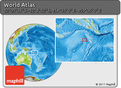 Physical Location Map of the Area around 12° 22' 13" S, 159° 1' 30" E