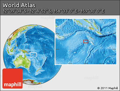 Physical Location Map of the Area around 12° 22' 13" S, 159° 1' 30" E