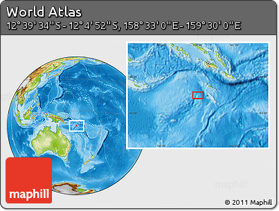 Physical Location Map of the Area around 12° 22' 13" S, 159° 1' 30" E