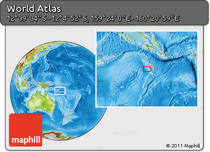 Physical Location Map of the Area around 12° 22' 13" S, 159° 52' 30" E