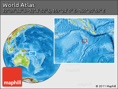 Physical Location Map of the Area around 12° 22' 13" S, 159° 52' 30" E