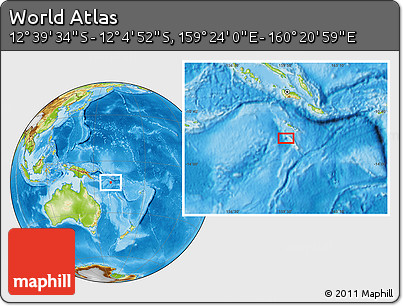 Physical Location Map of the Area around 12° 22' 13" S, 159° 52' 30" E