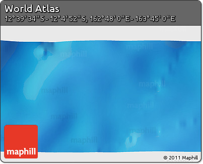 Shaded Relief 3D Map of the Area around 12° 22' 13" S, 163° 16' 30" E
