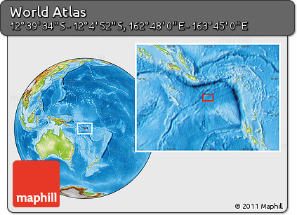 Physical Location Map of the Area around 12° 22' 13" S, 163° 16' 30" E
