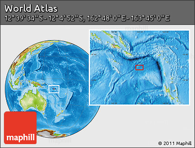 Physical Location Map of the Area around 12° 22' 13" S, 163° 16' 30" E