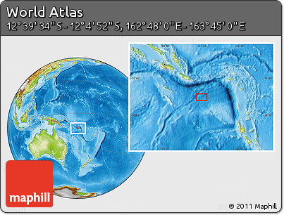 Physical Location Map of the Area around 12° 22' 13" S, 163° 16' 30" E