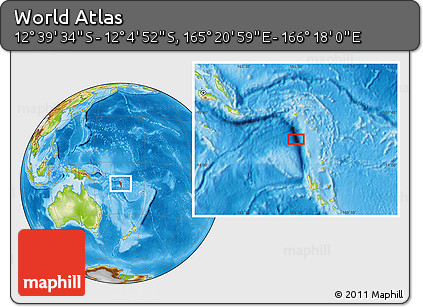 Physical Location Map of the Area around 12° 22' 13" S, 165° 49' 29" E