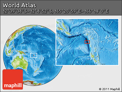 Physical Location Map of the Area around 12° 22' 13" S, 165° 49' 29" E