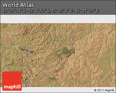 Satellite 3D Map of the Area around 12° 22' 13" S, 16° 13' 30" E
