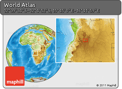 Physical Location Map of the Area around 12° 22' 13" S, 16° 13' 30" E