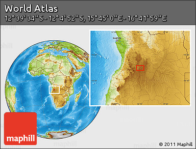 Physical Location Map of the Area around 12° 22' 13" S, 16° 13' 30" E