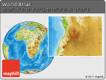 Physical Location Map of the Area around 12° 22' 13" S, 16° 13' 30" E