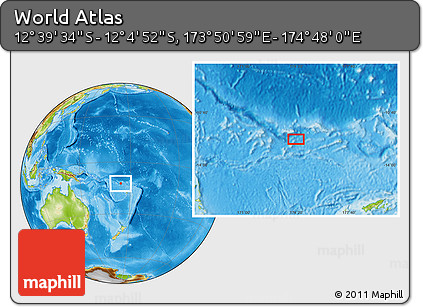 Physical Location Map of the Area around 12° 22' 13" S, 174° 19' 29" E