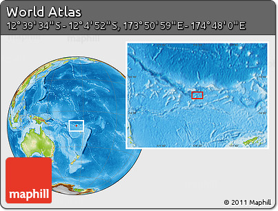 Physical Location Map of the Area around 12° 22' 13" S, 174° 19' 29" E