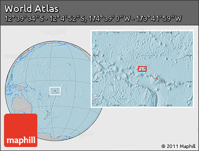 Gray Location Map of the Area around 12° 22' 13" S, 174° 10' 30" W, hill shading