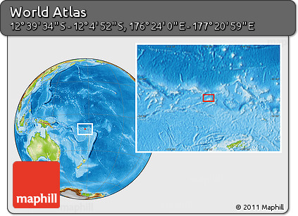 Physical Location Map of the Area around 12° 22' 13" S, 176° 52' 30" E