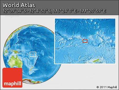 Physical Location Map of the Area around 12° 22' 13" S, 176° 52' 30" E