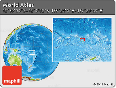 Physical Location Map of the Area around 12° 22' 13" S, 176° 52' 30" E