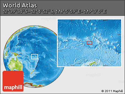 Physical Location Map of the Area around 12° 22' 13" S, 178° 34' 29" E