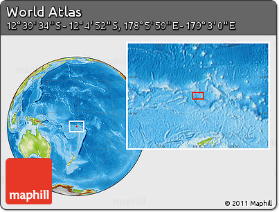 Physical Location Map of the Area around 12° 22' 13" S, 178° 34' 29" E