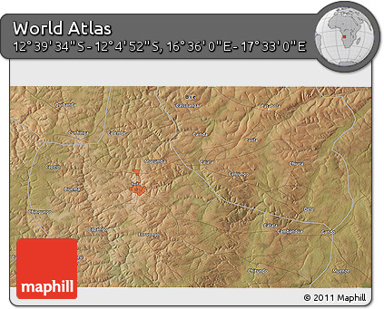 Satellite 3D Map of the Area around 12° 22' 13" S, 17° 4' 30" E