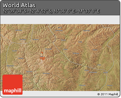 Satellite 3D Map of the Area around 12° 22' 13" S, 17° 4' 30" E