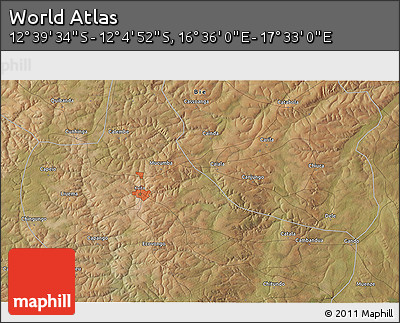 Satellite 3D Map of the Area around 12° 22' 13" S, 17° 4' 30" E