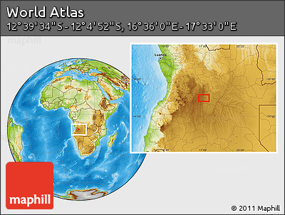 Physical Location Map of the Area around 12° 22' 13" S, 17° 4' 30" E