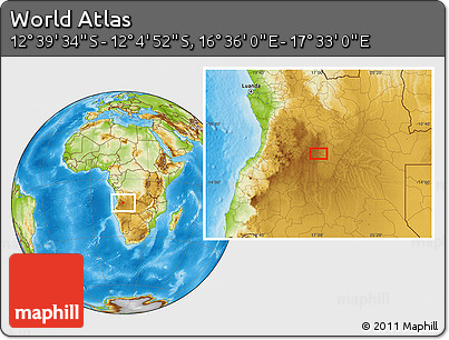 Physical Location Map of the Area around 12° 22' 13" S, 17° 4' 30" E