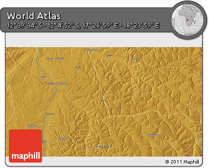 Physical 3D Map of the Area around 12° 22' 13" S, 17° 55' 29" E