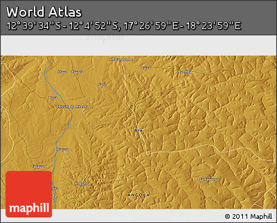 Physical 3D Map of the Area around 12° 22' 13" S, 17° 55' 29" E