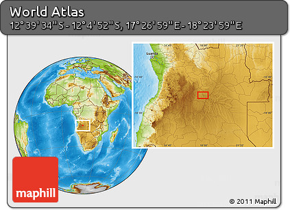 Physical Location Map of the Area around 12° 22' 13" S, 17° 55' 29" E