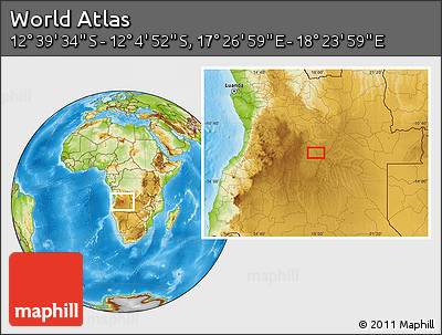 Physical Location Map of the Area around 12° 22' 13" S, 17° 55' 29" E