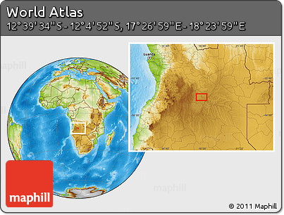 Physical Location Map of the Area around 12° 22' 13" S, 17° 55' 29" E