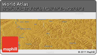 Physical Panoramic Map of the Area around 12° 22' 13" S, 17° 55' 29" E