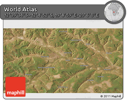 Satellite 3D Map of the Area around 12° 22' 13" S, 19° 37' 30" E